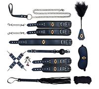 TRQOYTU Set Di 10 Pezzi Per Bondage Estremo, Set Di 10 Pezzi In Pelle E Peluche BDSM, Bavaglio, Frusta, Pinze Per Capezzoli, Cinghie SM, Manette E Cavigliere Adatte Ai Principianti, Giocattoli