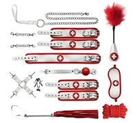 TRQOYTU Set Di 10 Pezzi Per Bondage Estremo, Set Di 10 Pezzi In Pelle E Peluche BDSM, Bavaglio, Frusta, Pinze Per Capezzoli, Cinghie SM, Manette E Cavigliere Adatte Ai Principianti, Giocattoli