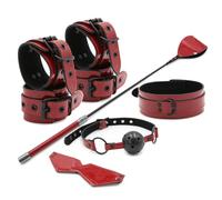 TRQOYTU Set Di Ritenuta BDSM Manette Polsini Alla Caviglia Collare Bavaglio Fruste Benda Letto Sessuale Set Bondage SM Donna Uomo Flirt Giocattolo Sessuale Per Principianti E Coppie Estreme