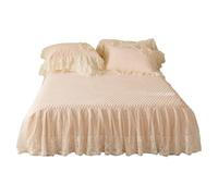 TRQQWEQQ 3 Pezzi Velluto Latte Gonna Letto con Volant Avvolgente Matrimoniale Altezza Gonna Letto 45 Cm Bed Sheet with A Pleated Skirt Coprirete Trapuntato(Pink,Queen/150 * 200)