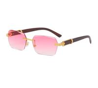 TRRDB Moda Venatura del Legno Rimless Rettangolo Occhiali da sole per le Donne Degli Uomini Metallo Shades Occhiali Da Sole Occhiali Vintage UV400, C2, 148*145*40mm