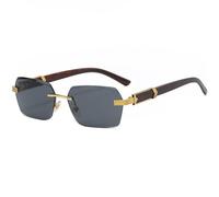 TRRDB Moda Venatura del Legno Rimless Rettangolo Occhiali da sole per le Donne Degli Uomini Metallo Shades Occhiali Da Sole Occhiali Vintage UV400, C6, 148*145*40mm