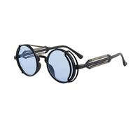 TRRDB Occhiali da sole in metallo, stile steampunk, unisex, rotondi, stile vintage, UV400, Nero e blu, 152*142*51mm
