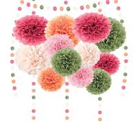 Trrrioosy 15 pezzi Pompon Decorativi per Feste Rosa Verde Bianco Arancione Carta Velina Pompon Decorazioni per Matrimonio,Ballo di Fine Anno, Baby Shower
