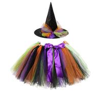 Trrymbbe 2PCS/Set Toddler Witch Costum with Tulle Skirt And Hat Halloween Witch Costume for Girls Cosplay Party Dress Up, 14 inch Skirt Length