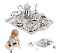 Trrymbbe Mini Set da tè, Set da tè in Miniatura in Metallo 1/12, Modello Vintage minuscolo e Decorativo Kit Vassoio per Bambole per la casa della casa Miniatura
