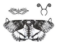 Trrymbbe Moth Costume, Chiffon Halloween Adult Butterfly Costume, Moth Cape Shawl with Headband & Lace Mask for Halloween PartyButterfly for Women