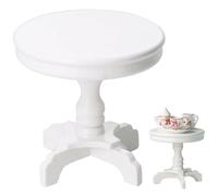 Trrymbbe Tavolo da Bambola 1:12 Scala Tabella Miniatura Round LIGHITY FUNICA FUNICA Dolci di Passo MOBILI di CASA con MOBILI della CUSSA del Piedistallo per Decorazioni, Legno Bianco