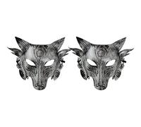 Trrymbbe Wolf Costume 2pcs Halloween Wolf Head Simulation Masches Animal Maschers Masquerade Cosplay Props Movie Tema Halloween Party Supplies (Silver) Mask
