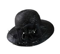 TRRYUIP Cappello da Sposa Cappello da Sole for Donna in Primavera e in Estate, Elegante Cappello con Fiori di Perle in Rete, Spiaggia Traspirante Pieghevole Bordo Largo in Pizzo(Black)