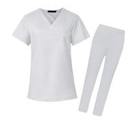 TRRYUIP Divisa Infermiere Donna Scrub da Uomo Uniforme Laboratorio Set Clinica Maschile for Medico ospedaliero Tuta con Scollo a V Abbigliamento Infermiera for Farmacia(42019-White,L)