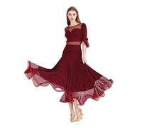 TRRYUIP Vestito Sala Abiti Ballo Sociale Elegante Abito da Ballo Sala Nero for Donna, con Maniche a Mezza Manica, Grande Swing, Festa, Tango, Valzer, Abiti Allenamento(Red,XXL)