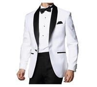 TRRYUIP Vestito Uomo Elegante Completo Completo da Uomo Bianco con Un Bottone, Elegante Giacca Bianca Matrimonio, 1 Pezzo, Cappotto Slim Fit Revers a Scialle Nero, di Lusso(XXL)