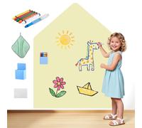 Trsaow Lavagna magnetica per bambini, 100 x 80 cm, parete magnetica a forma di casa, 6 matite colorate, 1 panno per la pulizia, 1 porta gessetto, 1 nastro biadesivo magnetico per ragazzi e ragazze