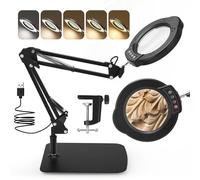 Trsaow Lente d'ingrandimento con ingrandimento 15x, 5 temperature di colore e 10 livelli di luminosità, lente d'ingrandimento multifunzionale con bracci flessibili e testa Magnifying Glass