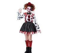Trsenvrml Costume di Halloween Joker per bambini per ragazze horror clown, maglietta + abito sospeso + cappello + sciarpa abbigliamento (nero, 12-14 anni)