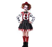 Trsenvrml Costume di Halloween Joker per bambini per ragazze horror clown, maglietta + abito sospeso + cappello + sciarpa abbigliamento (nero, 9-10 anni)