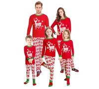 Trsenvrml Famiglia Matching Natale Pigiama Set Xmas Pjs Regali per Adulti Bambini Bambino Albero di Natale Alce Stampa Rosso 100% Cotone Pigiameria Manica Lunga, Cervo rosso, 14-16 Anni