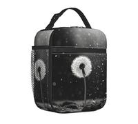 TRSGKSQP Borsa per il pranzo per donne e uomini adulti, isolata, riutilizzabile, con dente di leone, bianco e nero, a prova di perdite, borsa tote per il pranzo, grande capacità, contenitore per il