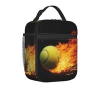 TRSGKSQP Borsa per il pranzo per donne e uomini adulti isolata riutilizzabile Lunch Box Burning Tennis Immagini a tenuta stagna Cooler Tote Bag Grande Capacità Lunch Tote Bag Contenitore per il pranzo
