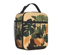 TRSGKSQP Borsa per il pranzo per donne e uomini adulti isolata riutilizzabile scatola per il pranzo grigia Monstera pianta a prova di perdite borsa tote grande capacità pranzo tote bag contenitore per