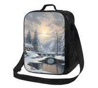TRSGKSQP Borsa termica per il pranzo, per donne e uomini, con scena invernale sulla neve, riutilizzabile, a prova di perdite, con tracolla regolabile, borsa tote per lavoro, viaggi, attività