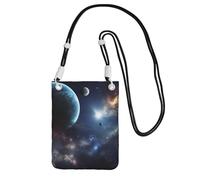 TRSGKSQP Piccola borsa a tracolla per le donne borsa del telefono cellulare mini portafoglio cellulare luna stelle e pianeti borsa per cellulare, Nero , Taglia unica