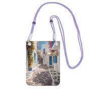 TRSGKSQP Piccole borse a tracolla per le donne borsa del telefono cellulare mini portafoglio del telefono cellulare Grecia Street Cell Phone Bag, Viola, Taglia unica