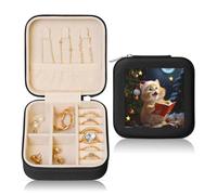 TRSGKSQP Portagioie da donna in pelle da viaggio custodia per gioielli carino gatto canta canti natalizi scatola organizer portatile gioielli mini custodia da viaggio con cerniera per orecchini