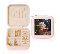 TRSGKSQP Portagioie da donna in pelle da viaggio custodia per gioielli carino gatto canta canti natalizi scatola organizer portatile gioielli mini custodia da viaggio con cerniera per orecchini