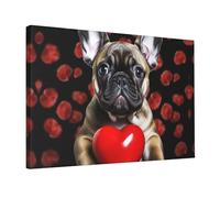TRSGKSQP Stampe artistiche da parete con bulldog francese che tiene moderna decorazione da parete incorniciata pronta da appendere tela pittura ad olio extra large decorazione per la casa per bagno