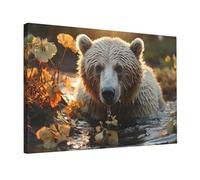TRSGKSQP Stampe artistiche da parete con orso che attraversa il fiume, decorazione da parete moderna incorniciata pronta da appendere tela pittura a olio extra large decorazione per la casa per bagno
