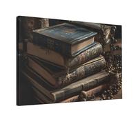 TRSGKSQP Stampe artistiche da parete con pila di libri antichi, decorazione moderna da parete incorniciata pronta da appendere su tela pittura a olio extra large per la decorazione della casa per