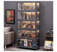 TRTDYFKH Vetrina grigia Curio con ante in acrilico, figure e contenitore for collezioni, vetrina trasparente da pavimento for soggiorno, camera da letto, 80x32x172 cm