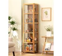 TRTDYFKH Vetrine con ante in vetro - Vetrina con struttura in bambù naturale, sicura e salutare, design a doppia anta for una comoda conservazione(Rawwoodcolor,16.5in/42cm/5F)