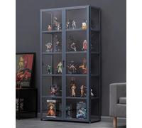 TRTDYFKH Vetrine con ante in vetro - Vetrina con struttura in bambù naturale, sicura e salutare, design a doppia anta for una comoda conservazione(Darkgray,32.5n/82cm/5F)