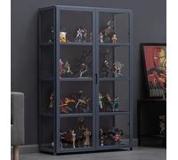 TRTDYFKH Vetrine con ante in vetro - Vetrina con struttura in bambù naturale, sicura e salutare, design a doppia anta for una comoda conservazione(Darkgray,32.5n/82cm/4F)