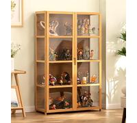 TRTDYFKH Vetrine con ante in vetro - Vetrina con struttura in bambù naturale, sicura e salutare, design a doppia anta for una comoda conservazione(Rawwoodcolor,32.5n/82cm/4F)