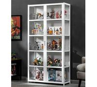 TRTDYFKH Vetrine con ante in vetro - Vetrina con struttura in bambù naturale, sicura e salutare, design a doppia anta for una comoda conservazione(White,32.5n/82cm/5F)