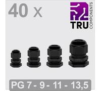 TRU COMPONENTS TC-13448348 Pressacavo filettato PG7, PG9, PG11, PG13.5 Poliammide Nero 40 pz.
