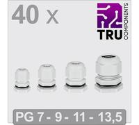 TRU COMPONENTS TC-13448360 Pressacavo filettato PG7, PG9, PG11, PG13.5 Poliammide Grigio 40 pz.