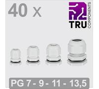 TRU COMPONENTS TC-13448360 Pressacavo filettato PG7, PG9, PG11, PG13.5 Poliammide Grigio 40 pz.