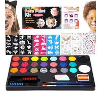 Truccabimbi 32 PCS Truccabimbi Kit Anallergici Atossici 20 Colori Trucchi Bambini Con Glitter Spugnette Stencil Pennelli Trucco Per Compleanni, Carnevali, Eventi Scolastici, Feste in Maschera