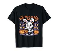 Trucchi, dolcetti e ossa! Scheletro Bunny Halloween Divertente Maglietta