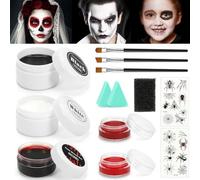 Trucchi Halloween Viso Nero Bianco Rosso, Kit Trucco Halloween Bambini e Adulti, Pittura Viso per Carnevale Cosplay Teatro Clown Vampiro Zombie, Body Face Paint Make Up Set