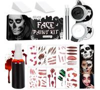 Trucco Bianco Nero per Viso, con Sangue Finto e Adesivi per Tatuaggi di Halloween, Halloween Trucco Bianco e Nero, Trucchi Halloween Make Up, Adatto per Zombie Joker Vampiro Trucco