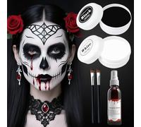 Trucco Bianco Nero per Viso, Trucchi Halloween, Trucchi Halloween Make up Bambini Adulti Sangue Finto Trucco Halloween Fake Blood Kit, per Halloween Carnevale Feste Clown Cosplay Sfx Effetti Speciali