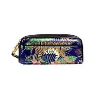 Trucco Borsa Tiger On Tropical Leaves And Peocock Feather Astuccio Per Matite Espandibile Borsa Per Matite Durevole Astucci Cancelleria Per Scuola Università Adolescente