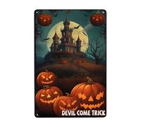 Trucco Con La Zucca Halloween, Trucco Con Il Diavolo Poster Metal Vintage Cartelli Metallo Retrò Targa In Metallo Per Soggiorno Cucina Garage