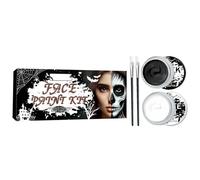Trucco con pittura per il viso in bianco e nero, Pittura per il viso in bianco e nero - Set di colori per il viso e il corpo con pennelli,Kit per il trucco del vampiro scheletro del per adulti,